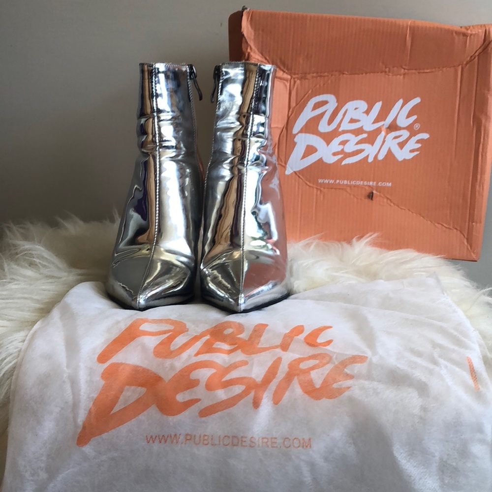 SOLD Public Desire Metallic Silver ankle booties